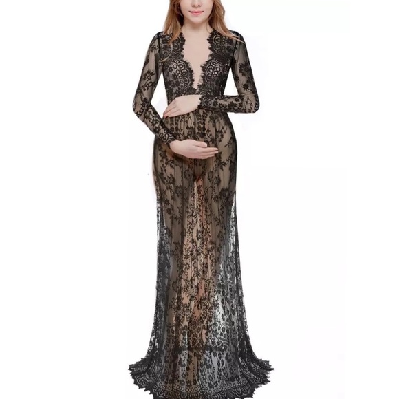 Gorgeous Eyelash Lace Extra Long Maxi Maternity Gown - Picture 4 of 16